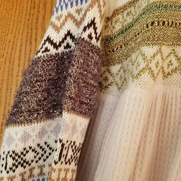 🤩NWT Oversized Free People Half-Zip Sweater with Metallic Thread Design Sz L - Picture 2 of 10